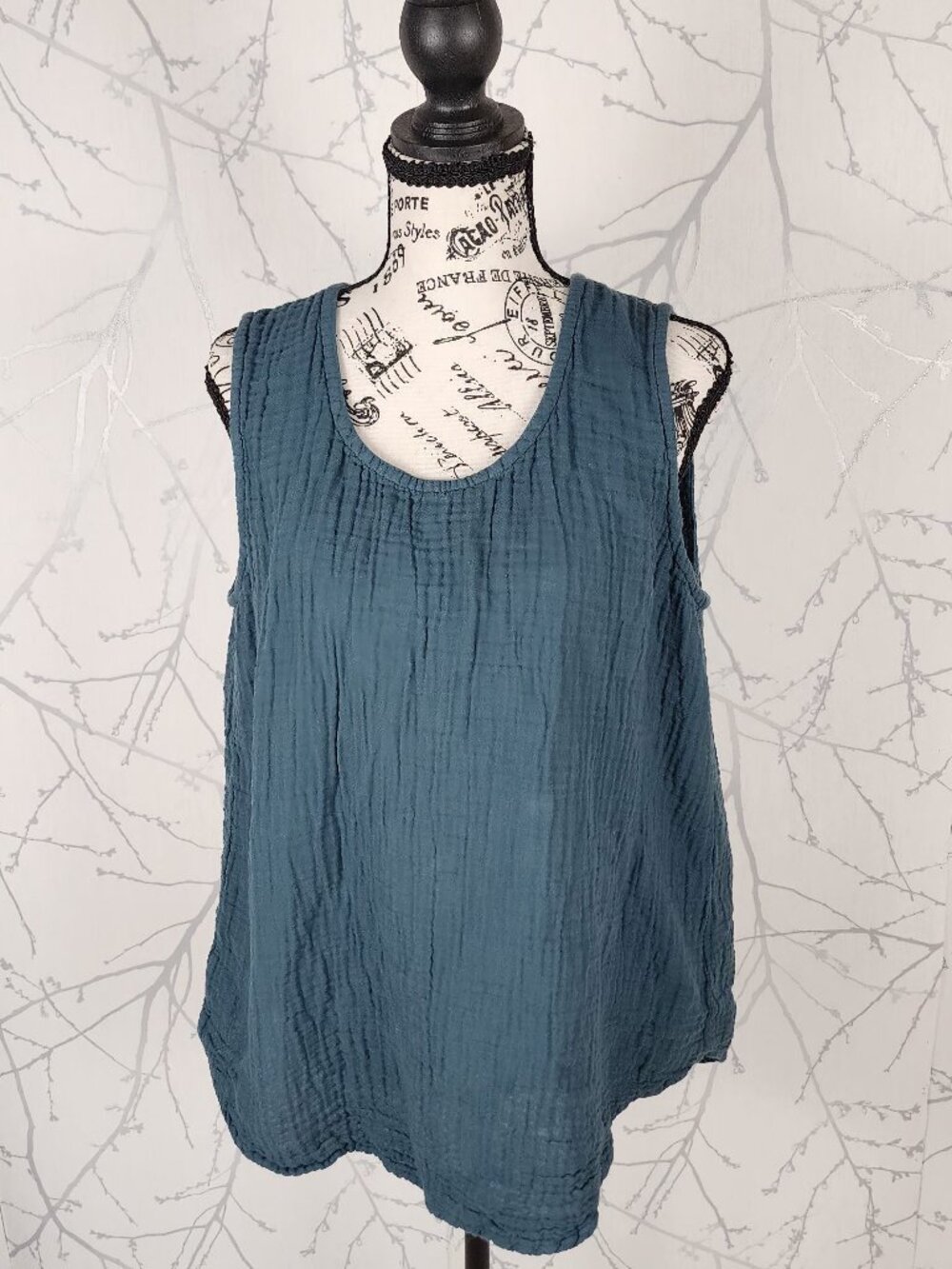 Shannon Passero Green Cotton Gauze Round Neck Tank